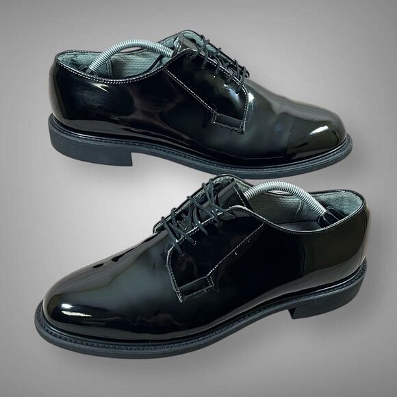 Bates Mens 11.5 D Black Oxfords Shoes High Gloss Lace Up Vibram Sole Duty Work - Picture 1 of 16